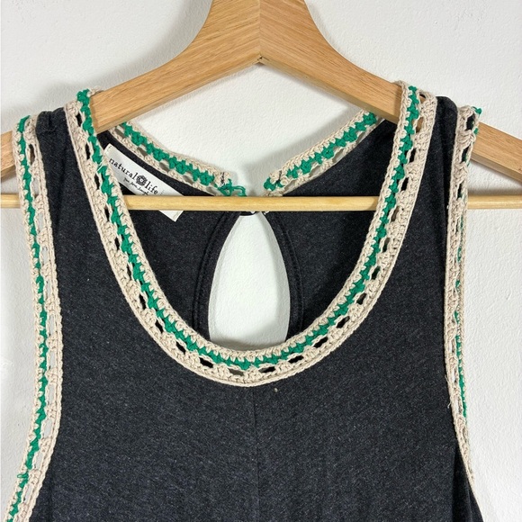 Natural Life Willow Jumpsuit Wide Leg Charcoal Cropped Small Crotchet Trim - Picture 11 of 14